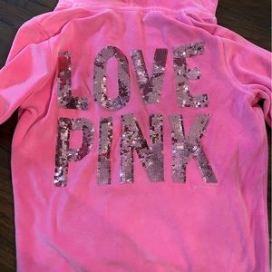 Neon pink sequined LOVE PINK Victoria’s Secret zipper jacket size medium